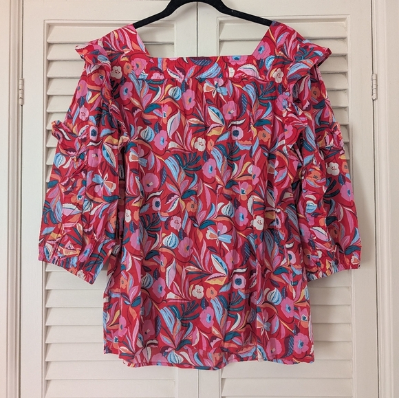 Floral Ruffle Sleeve Top - Pink and Blue - Picture 7 of 7
